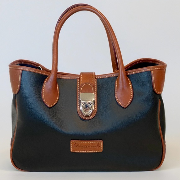 Dooney & Bourke Handbags - Dooney & Bourke Black and Tan Structured Tote Satchel with Crossbody Strap